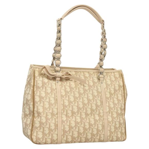 Christian Dior Trotter Canvas Romantic Tote Bag PVC Beige Silver Auth 130958 - Picture 1 of 16